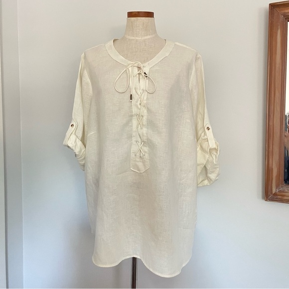 Anthropologie Maeve White Linen tunic top plus size 26W NWT - Picture 1 of 6